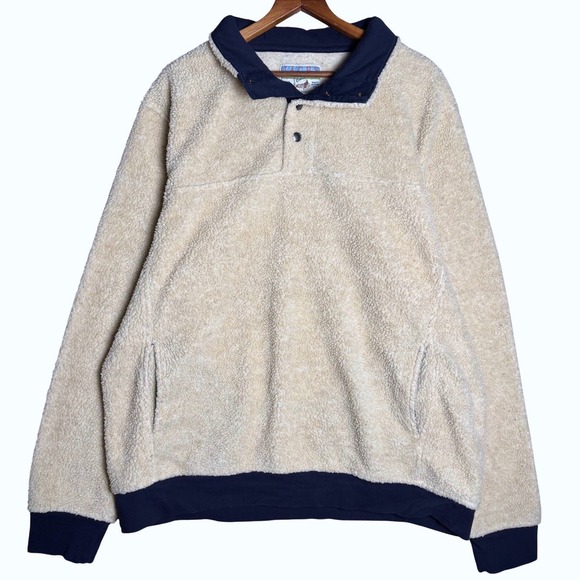 Jachs Other - Jachs Cabin Mens XXL Sherpa Fleece Pullover Cream‎ Navy Snap Mock Neck Jacket